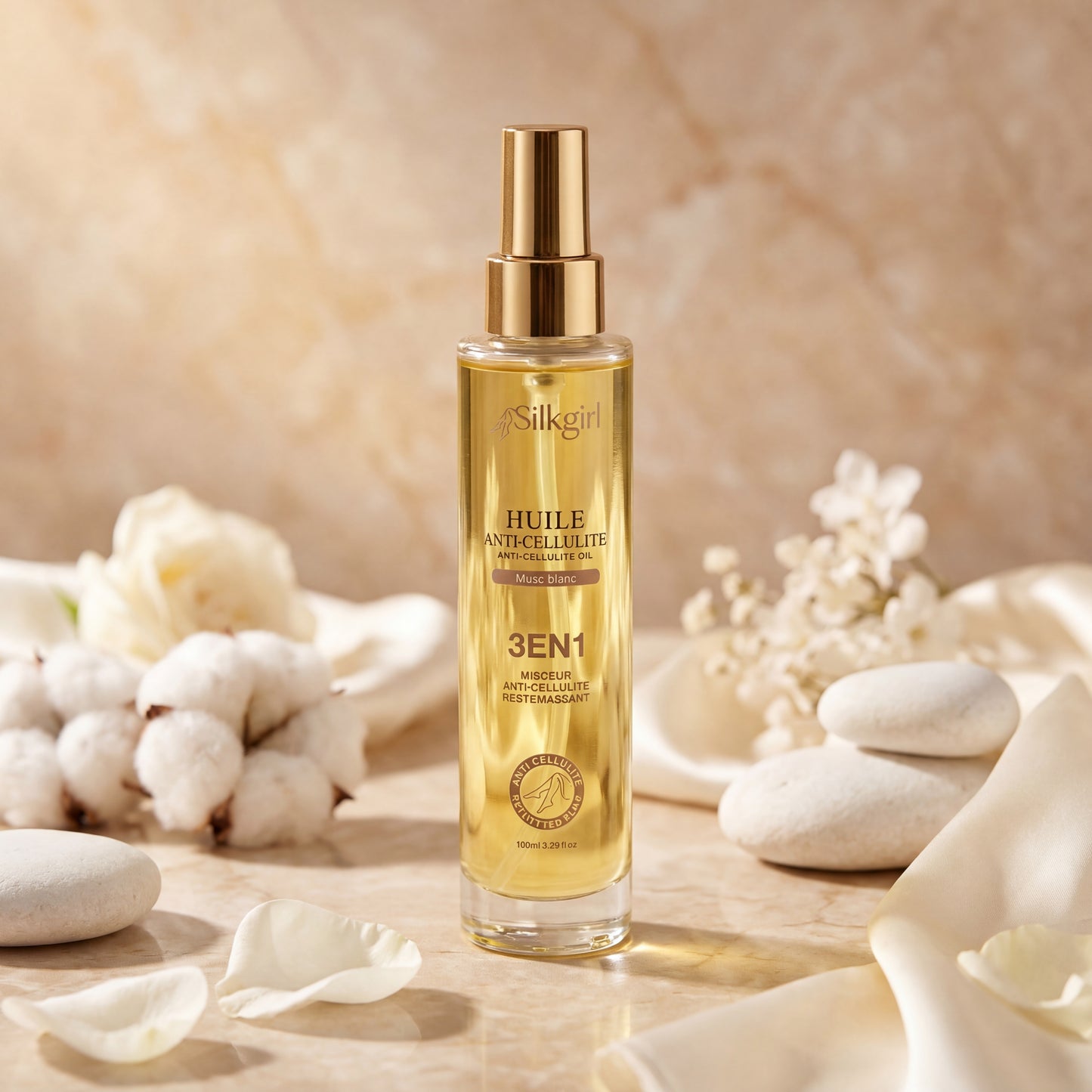 Huile Anti-Cellulite Naturelle - Musc Blanc | Hydratante & Raffermissante